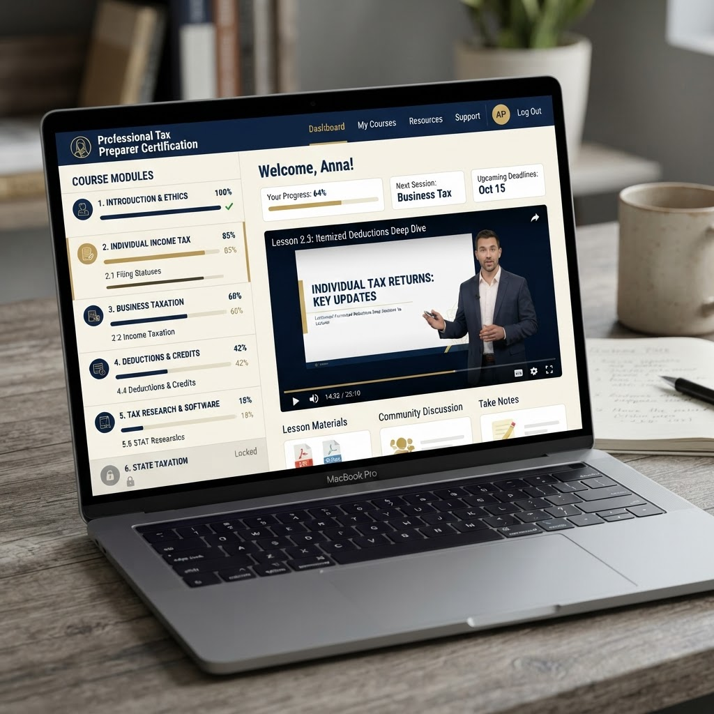 Preview of the Tax Preparer Academy student portal